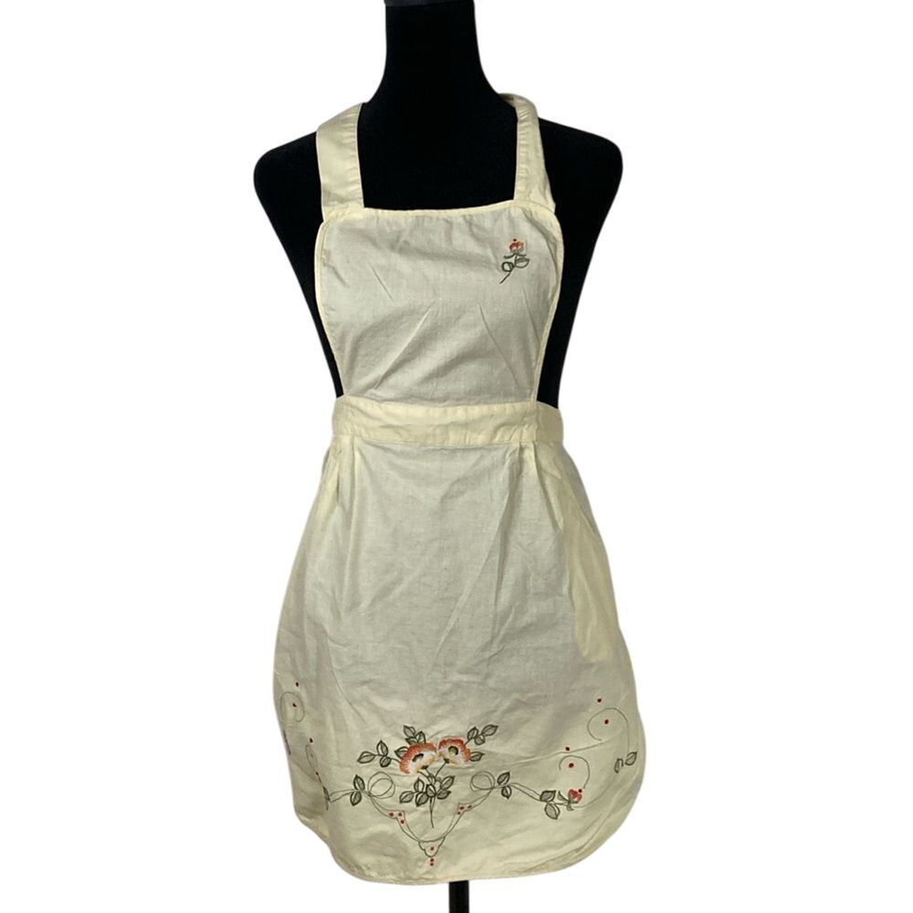 Youth Full Apron Yellow Embroidery Orange Green Kitchen‎ Cooking Art